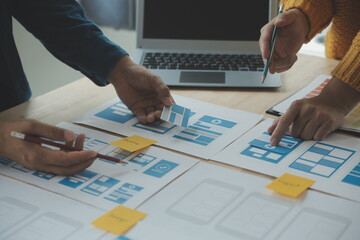 Website designer Creative planning application development draft sketch drawing template layout...
