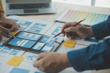 Website designer Creative planning application development draft sketch drawing template layout...