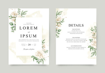 Wedding invitation card template with yellow flowers and green leaves