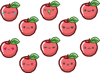apple and set of cute  expressions