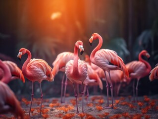 Fototapeta na wymiar Elegant pink flamingo in nature. generative ai
