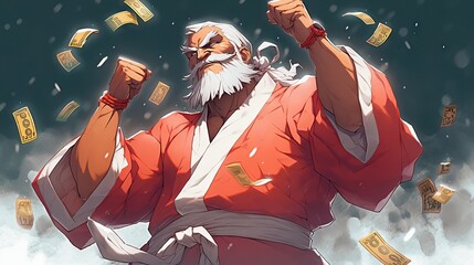 Santa Claus depicted as a powerful, virile tycoon in the unique anime style. Generative AI