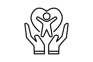 Self care icon. hand, heart and man. icon related to healthy living, yoga, meditation, relaxation. Line icon style design. Simple vector design editable. EPS 10 and SVG files