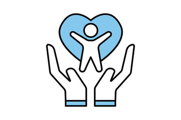 Self care icon. hand, heart and man. icon related to healthy living, yoga, meditation, relaxation. Two tone icon style design. Simple vector design editable. EPS 10 and SVG files