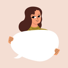 Young woman holding blank placard, poster, mockup