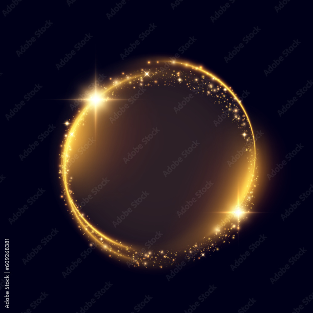 Poster abstract neon gold ring with a green tint. a bright plume of luminous rays swirling in a fast spiral