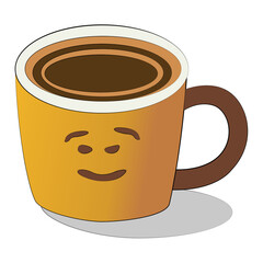 Flat design cute coffee cup isolated cartoon design on transparent background, creative art beverage clipart element