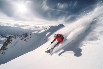 Naklejka na ściany i meble skier on the top of mountain made with generative ai