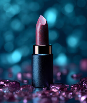 Close-up shot of the purple matt lipstick. generative ai