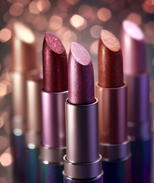 Close-up shot of the lipsticks . generative ai