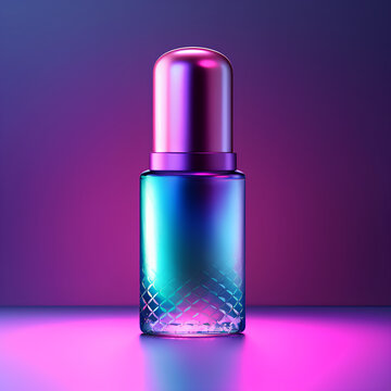 closeup of neon color perfumes bottle . generative ai