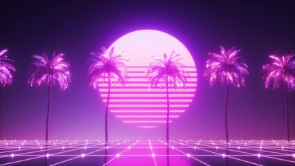 urple Neon Glowing Palms Synthwave loop - Powered by Adobe