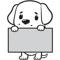 dog, puppy mascot logo, holding empty sign