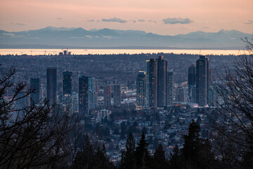Apartment Buildings in Metro Vancouver Area. Twilight Sunset.