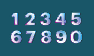 Set of Colorful 3D Numbers. Blue and Purple Numbers. Vector Illustration.