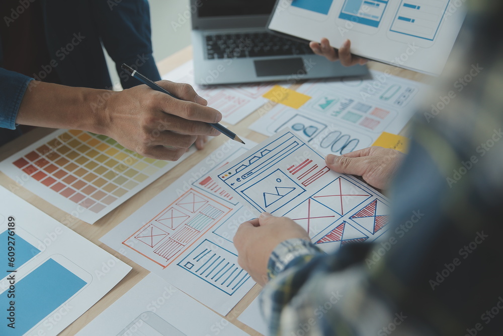 Wall mural ux graphic designer creative sketch planning application process development prototype wireframe for