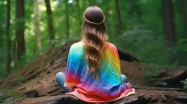 A young woman engages in meditation in the forest to achieve holistic healing of the mind and body. ai generative image