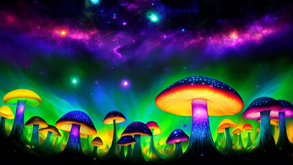 universe of glowing mushrooms
