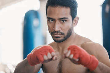 Sports, boxing and portrait of man in gym for training, workout and exercise for mma fighting....