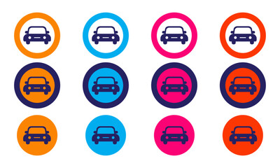 Vector car icon set, view with circle.