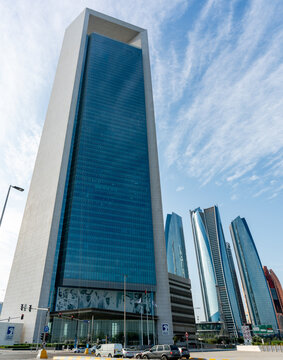 ADNOC HQ with CBD from Corniche beach in Abu Dhabi