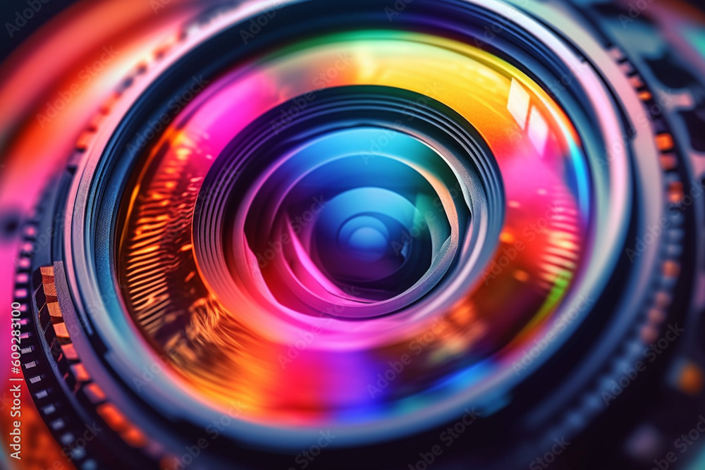 Poster a close-up shot of a photographer's eye looking through the viewfinder of a camera with a prominent 