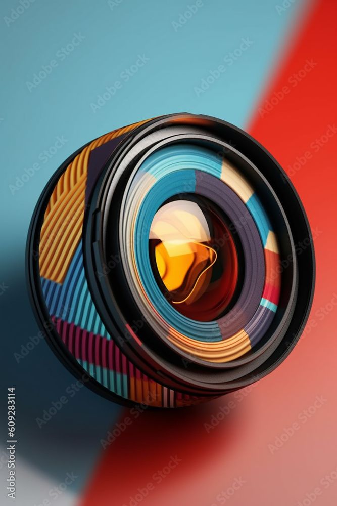 Aufkleber  An abstract representation of a camera lens using geometric shapes and patterns, creating a visually intriguing and modern image.  Generative AI technology.