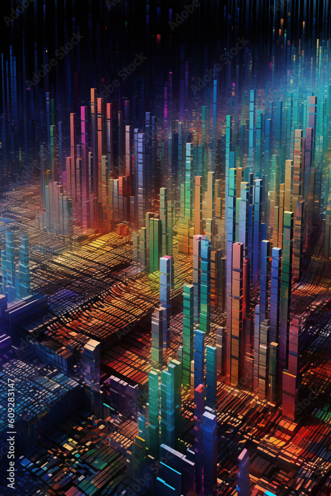 Leinwandbilder an abstract digital illustration of stock market chart lines, with vibrant colors and geometric shap