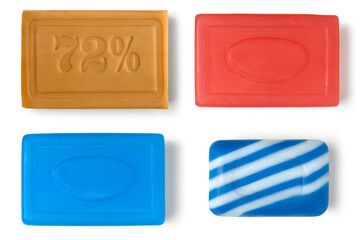 A set of four different bars of soap. Full depth of field. With clipping path