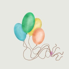 balloon in cartoon style bunch of balloons for birthday and party flying balloon with rope blue red and yellow balls isolated on white background flat icon for celebration and carnival.vector