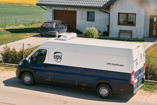 Poland Europe 11.05.2023 UPS healthcare white and blue van. UPS (United Parcel Service) that focuses on providing logistics and supply chain solutions specifically for the healthcare industry.