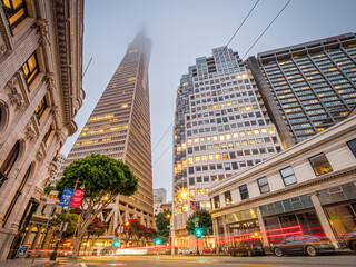 The San Francisco Transamerica Pyramid as one of the fascinating buildings at the financial district of the city