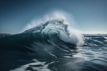crash wave sea water blue cool ocean liquid nature surfing. Generative AI.