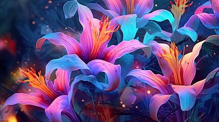 Lily flowers in floral spring background. Generative AI