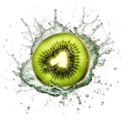 Kiwi fresh fruit in water splash isolated on white background. Generative AI