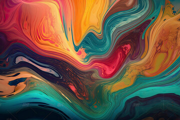 Natural luxury abstract fluid art painting using the alcohol ink technique to produce colorful waves and swirls.AI Generative - obrazy, fototapety, plakaty