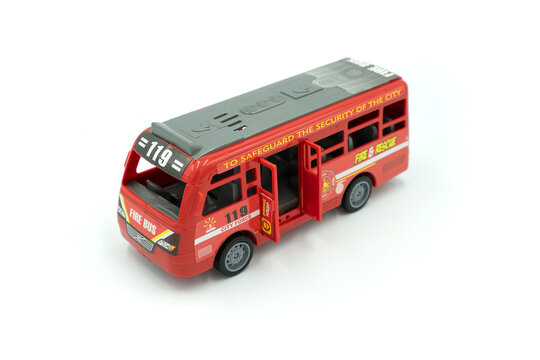 Plastic bus toy isolated on white background