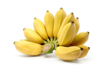 Ripe cultivated banana (Kluay Namwa) bunch isolated on white background. Clipping path.