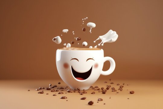 Breakfast concept, illustration of white cap of coffee chartoon Generative AI