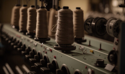 Naklejka premium loom, production of threads and textiles. Generated AI