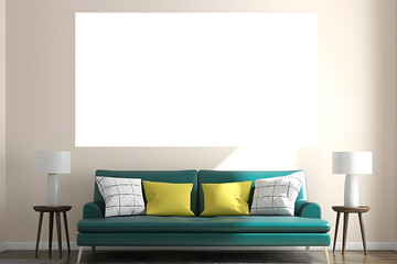 empty mock-up frame positioned within a stylish home interior design, featuring a modern sofa. isolated on wall, ai generative,