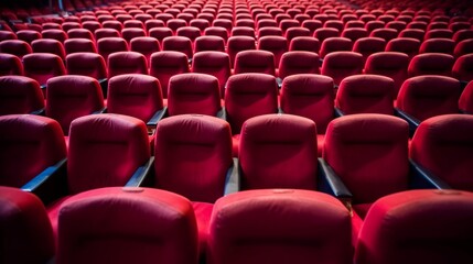 Empty red seats in the auditorium of a theater or cinema, generative Ai