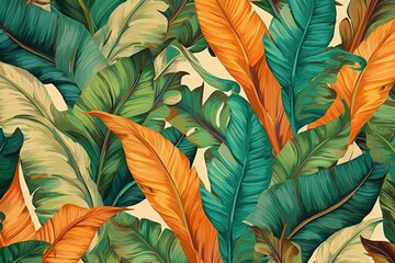 Seamless pattern with tropical banana leaves. Digital illustration for your design, generative Ai