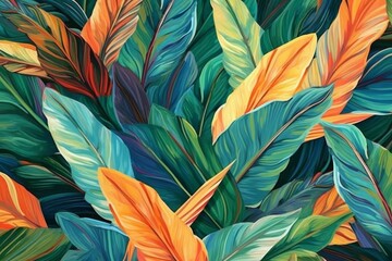 Tropical leaves. Seamless pattern. Digital illustration, generative Ai