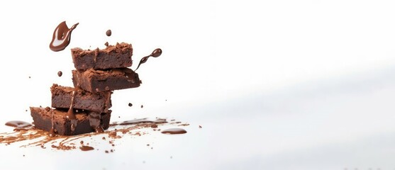 Chocolate brownie flying banner. Generate Ai - obrazy, fototapety, plakaty