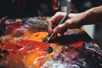 Fototapeta premium Artist hands painting. Generate Ai