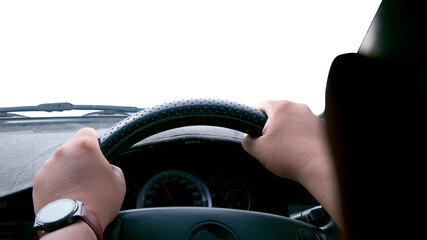 person driving a car On transparent background (png), easy for decorating projects.