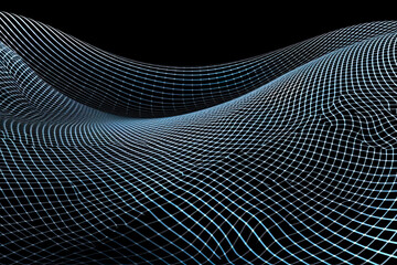 Background with convex forms. Grid surface with ripples and reflections. 3d dynamic .AI Generative