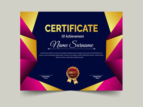modern certificate of achievement template design. luxury elegant blue and gold diploma, corporate training certificate design