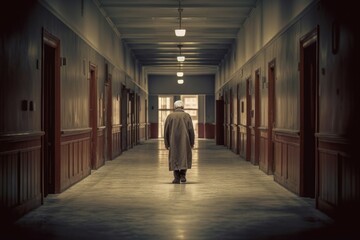 Old man school coridor. Generate Ai